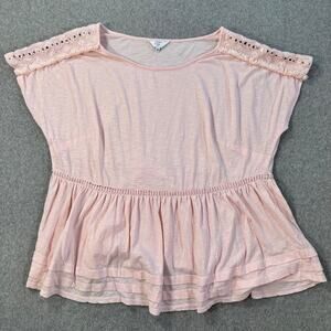 Crown & Ivy Studded Fringe Shoulder Peplum Top Women's 0X Pink Tiered Hem